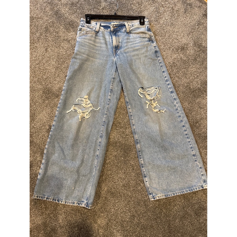 Levis 94 Baggy Wide Leg Distressed Jeans Light Wash Denim 28 A5929-0012